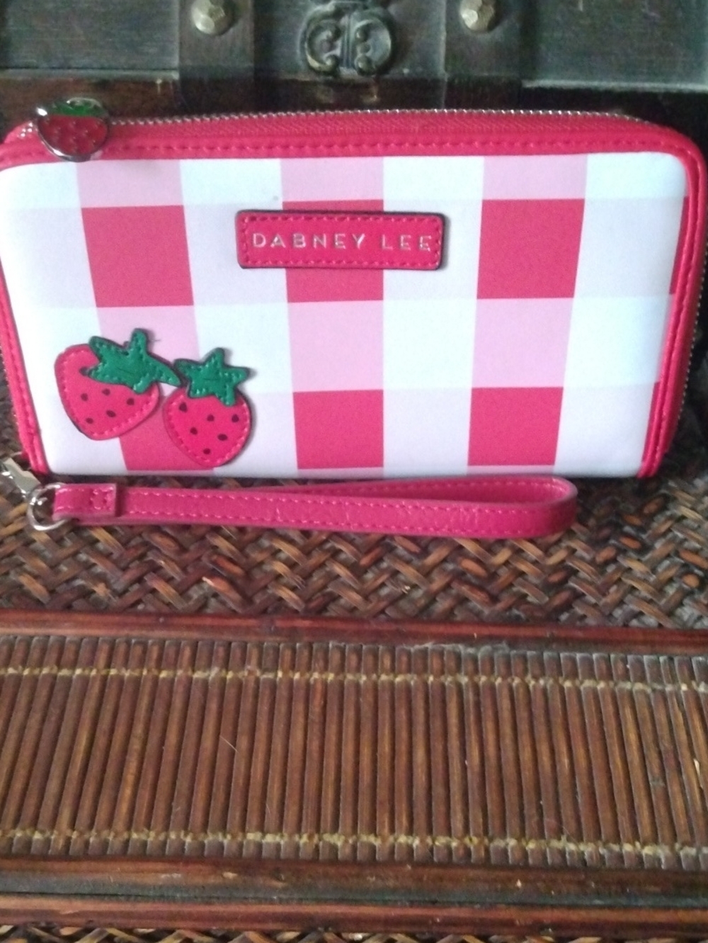 Dabney Lee Pink Gingham Strawberry Wristlet